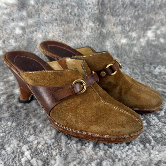 Cole Haan Womens Size 7.5G Suede Leather Brown Horsebit Heeled Clog Mule Slip On - Picture 1 of 12